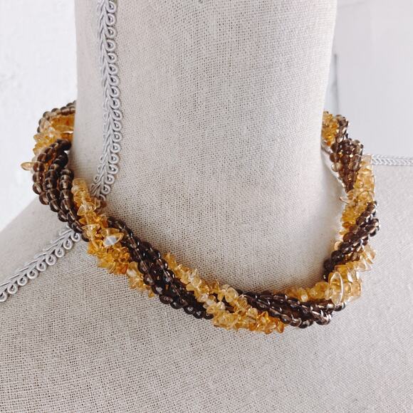 VTG Necklace Sterling Clasp Citrine and Smoky Quartz Beads, 90s Choker, Princess - Picture 5 of 10